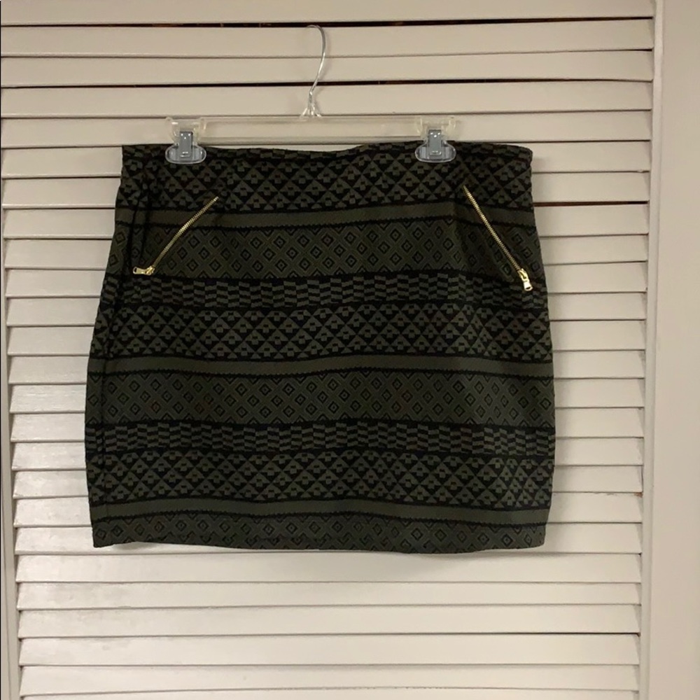 Green and black patterned skirt